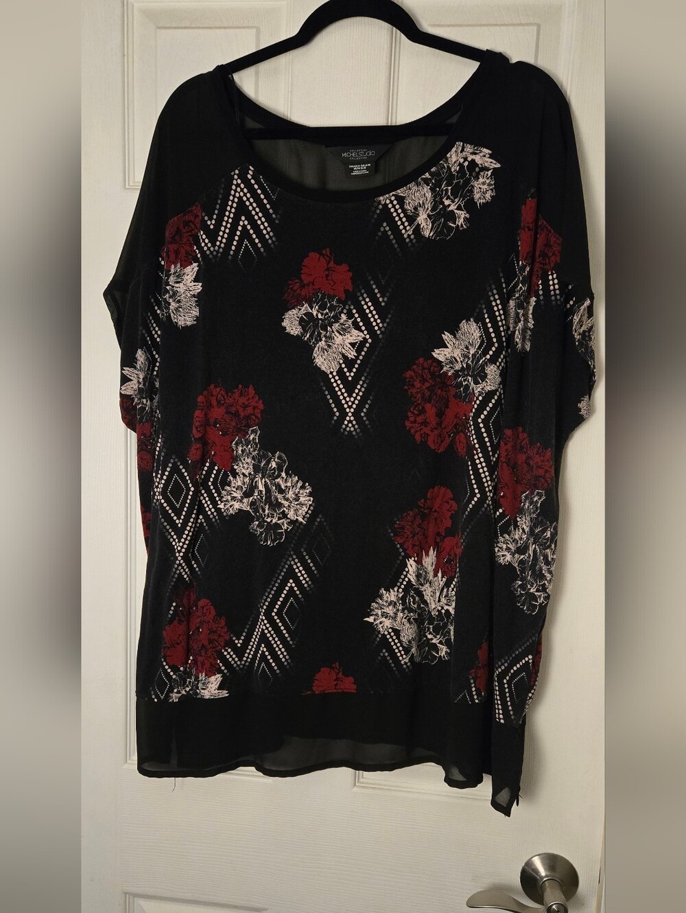 Michel Studio Black Top with Floral Print And Dot Gradient